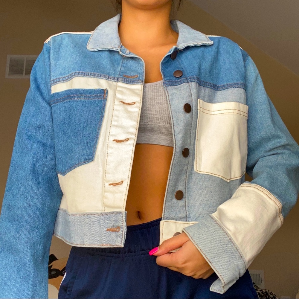 Color Block Crop Denim Jacket